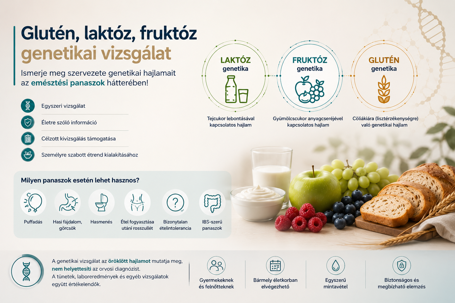 Glutén, laktóz és fruktóz generikai teszt 